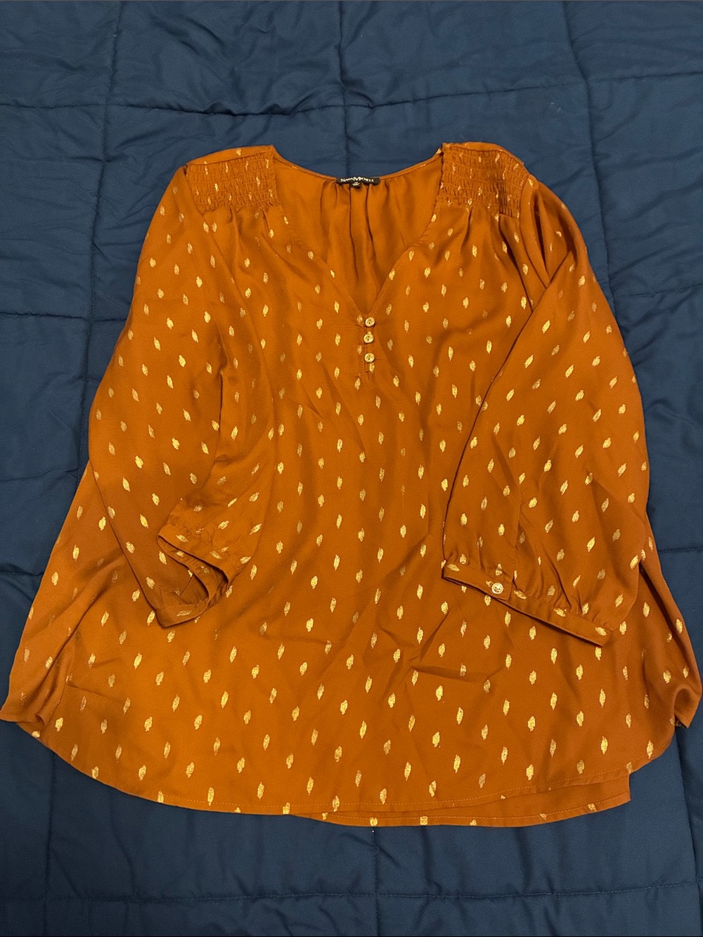 Sara Michelle Rust Orange Blouse with Gold Dot Accents